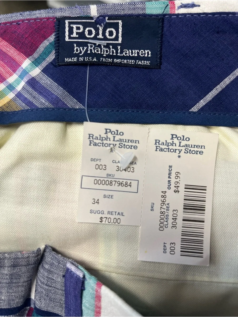 Polo Ralph Lauren Vintage Pebble Beach Plaid Shorts Men 34